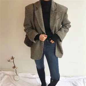 Женское шерстяное пальто в стиле ретро, с поясом, свободного покроя