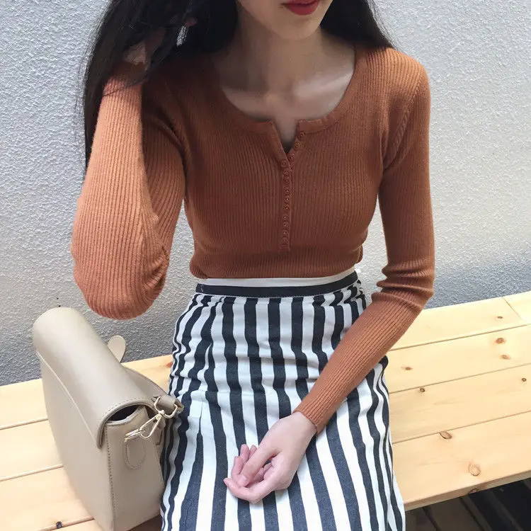 

Woman Sweaters Autumn Breasted V-neck Long Sleeve Knitted Women's 2020 Slim Fit Top Clothes Femme Chandails Pull Hiver