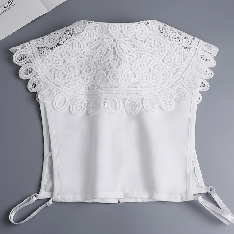 

Women 2Pcs Hollow Lace Large Lapel False Collar with Fake Sleeves Wristband Set U4LE