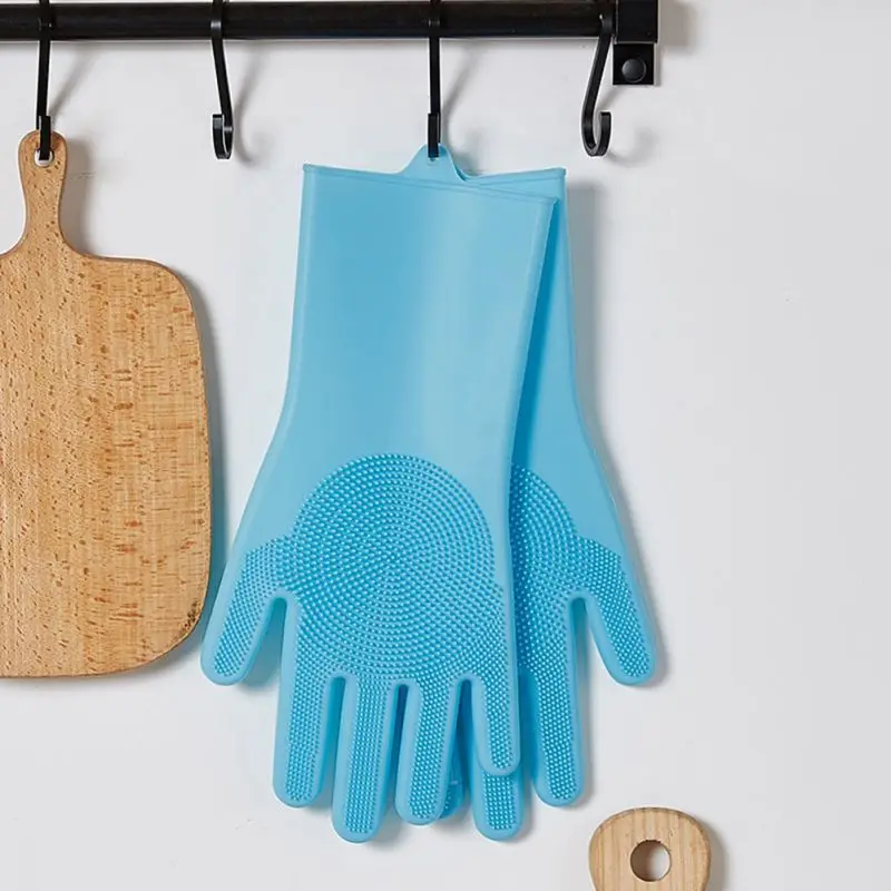 

Silicone Dishwashing Gloves Wash Cleaning Gloves With Sponge Scrubbers For Washing Kitchen, Bathroom, Car & More