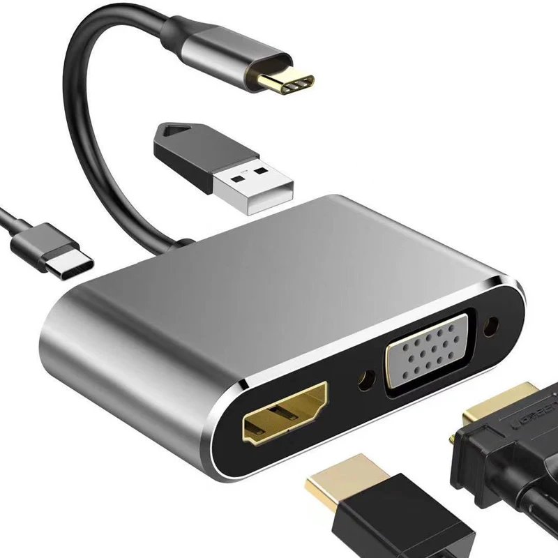 

USB C To VGA Adapter Type C HDMI-Compatible Hub Aluminum Thunderbolt 3 Splitter For MacBook Pro Air Ipad XPS Switch Accessories