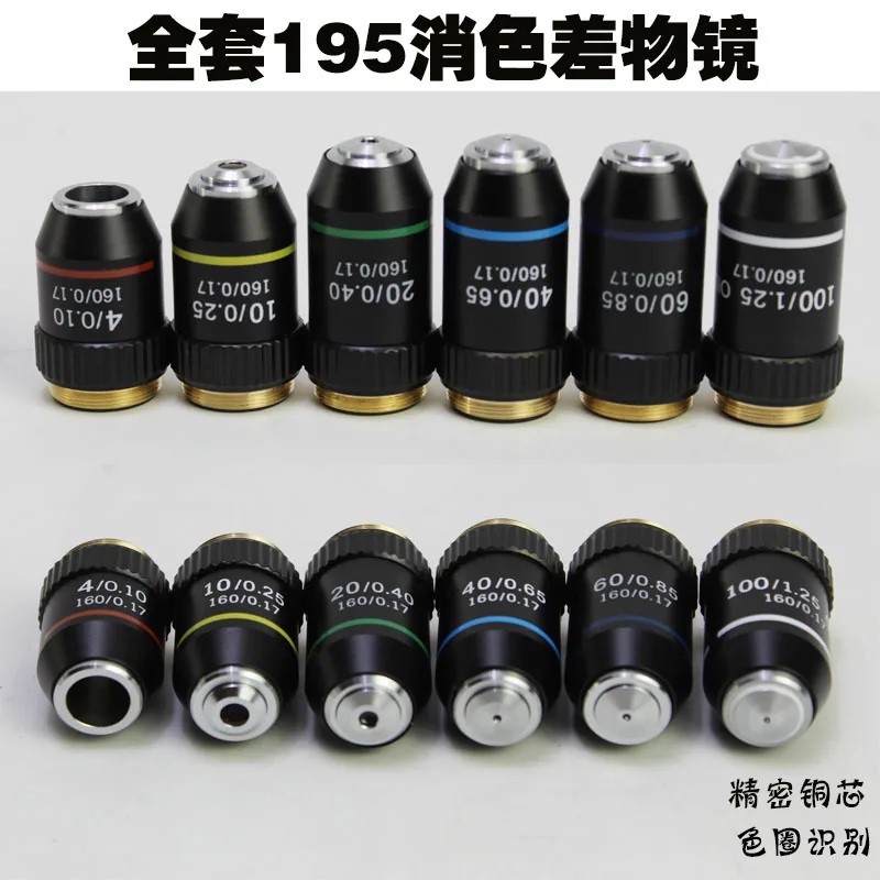 Биологический микроскоп объектив 195 ахроматический 4X 10X 20X 40X60X100X с высоким