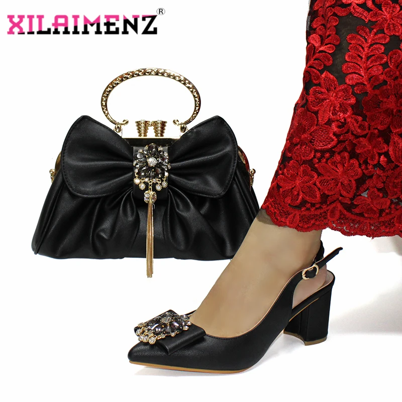 Новый дизайн стильные Итальянские женские туфли и сумки для отдыха черного цвета