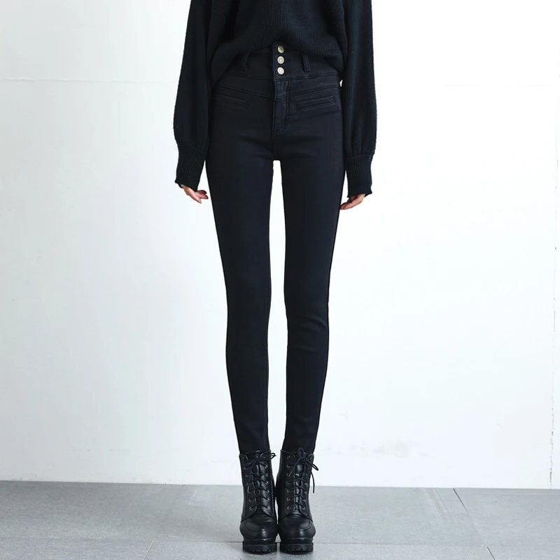 2019 зимние женские вельветовые плотные джинсы с высокой талией обтягивающие