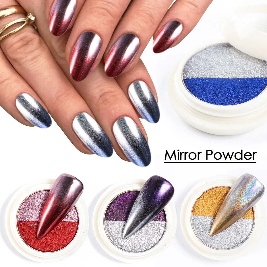 1 шт. зеркальный хромированный гвоздь Порошковая голографическая блеск пыль