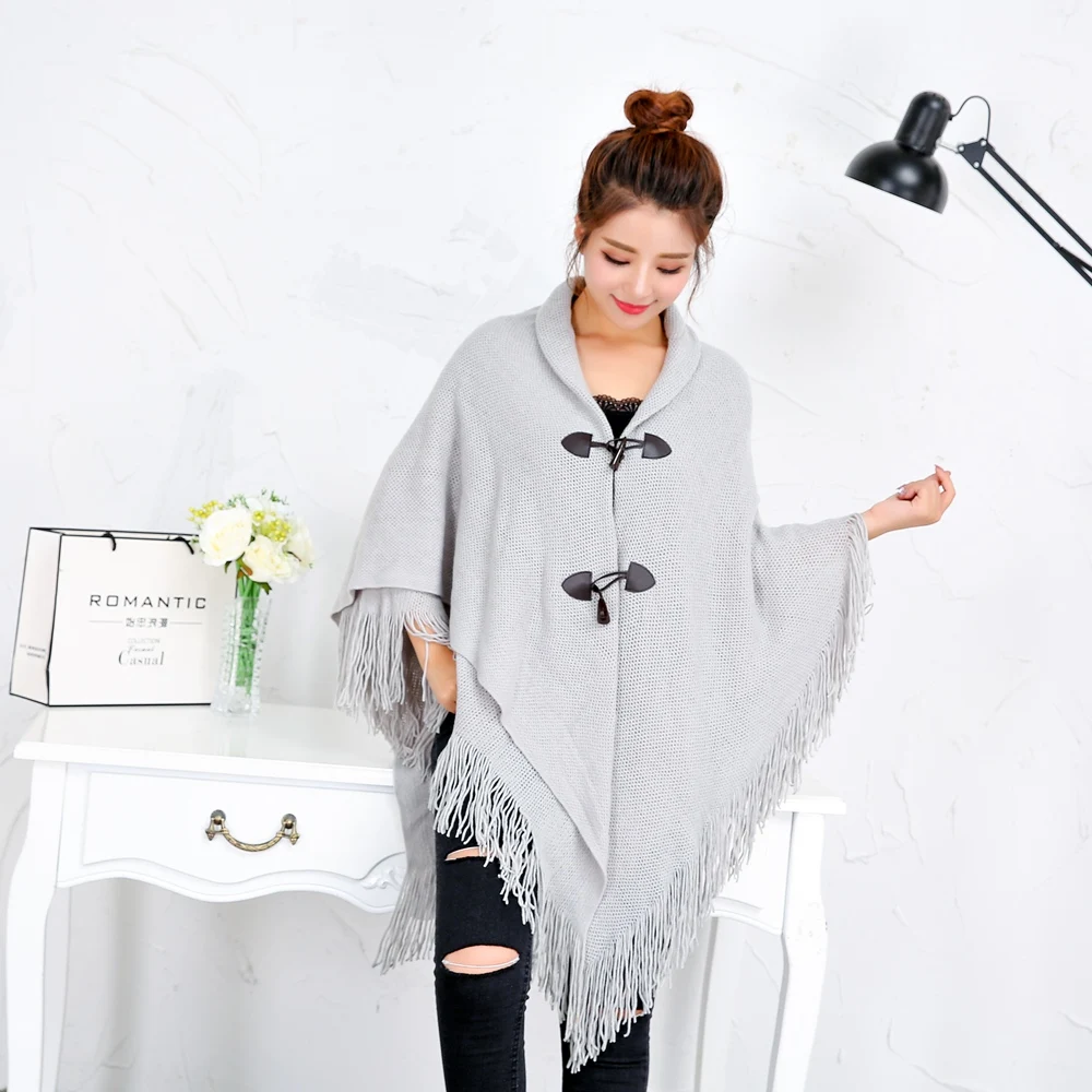 2020 Winter Loose Kimono Cardigan Women Long Sleeveless Cap Poncho Solid Color Magic Shawl Knitted Sweater With Button Plus Size |