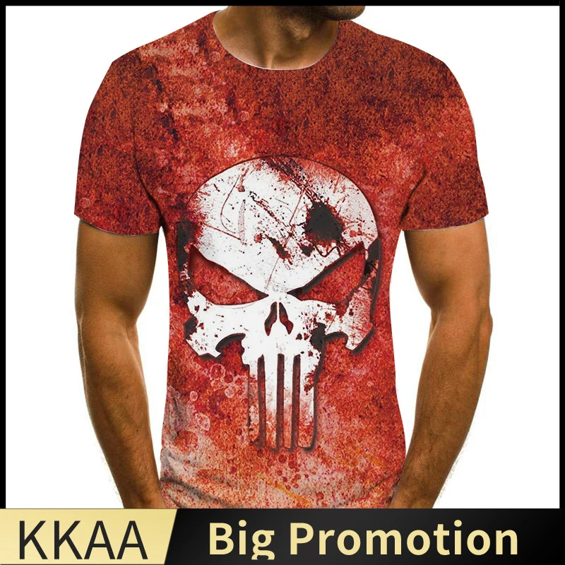 

2021 new men's summer skull print men's short-sleeved T-shirt 3D T-shirt casual breathable T-shirt and plus size T-shirt top