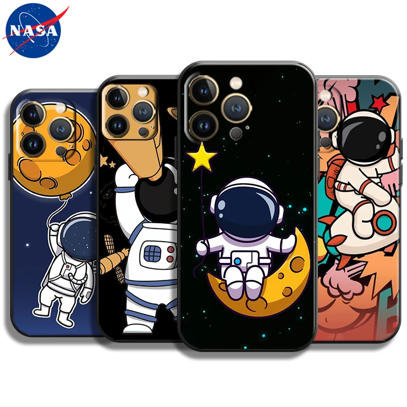 

Cartoon astronaut phone case for iPhone 13 12 11 Pro Max 12 13 Mini X XR XS Max 5 5S 6 6S 7 8 Plus SE2020 liquid silicone cover