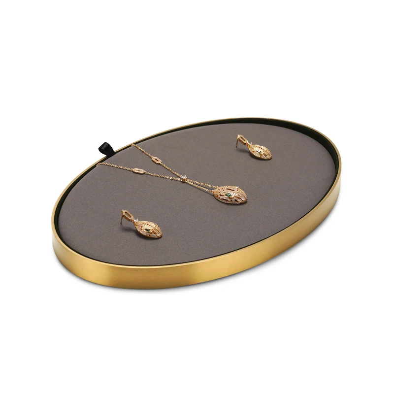 Oirlv New Brushed Metal Two-Color Surface Jewelry Tray Jewelry Necklaces Rings Display Storage Display Tray Props