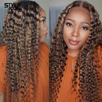 deep wave highlight wig 180 density t part wig remy deep curly lace front wigs 13x1 brazilian ombre brown wigs