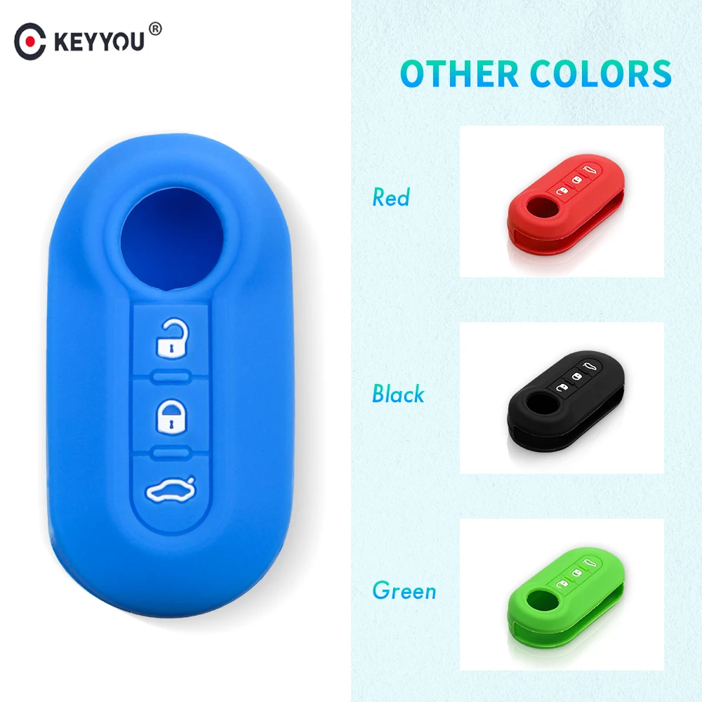 

KEYYOU Silicone Car Key CASE Cover Skin Cover For FIAT 500 Panda Punto Filp Remote Auto Key Shell Cover keychain Case 3 Button