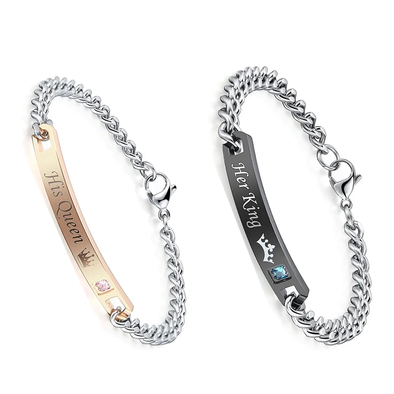 Большая распродажа новая мода пара браслетов из нержавеющей стали ее король его