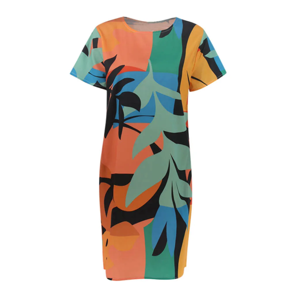 

WEPBEL Summer Fashion O-Neck Dress Women's Casual Graffiti Printing Short Sleeve Slim Fit High Waist Irregular Dress
