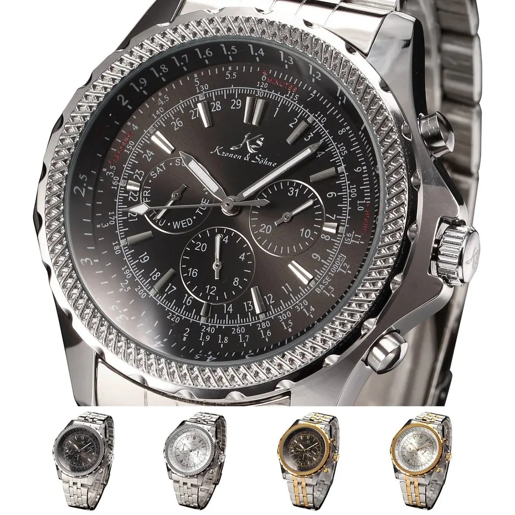 KS140 KS королевская резьба Роскошные Мужские часы полностью стальные День Дата 24