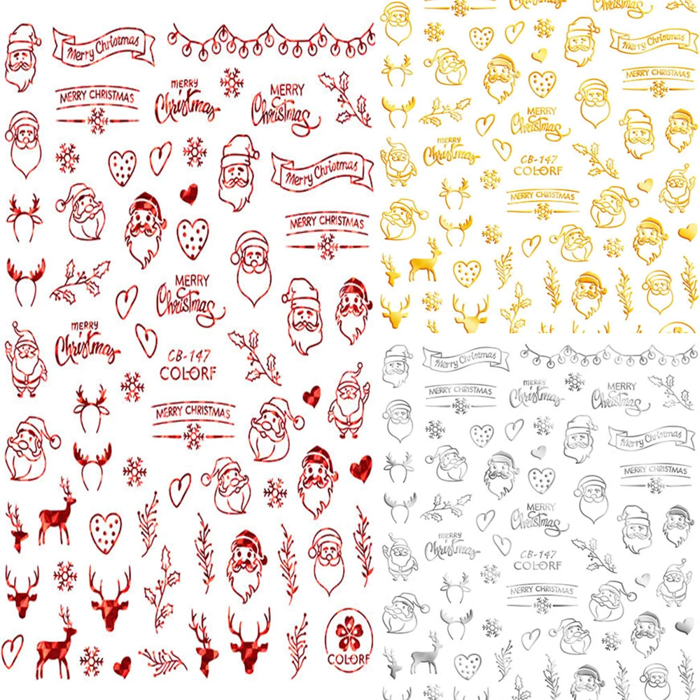 3D стикер для ногтей рисунок на рождественскую тематику смешанный олень/снежинка