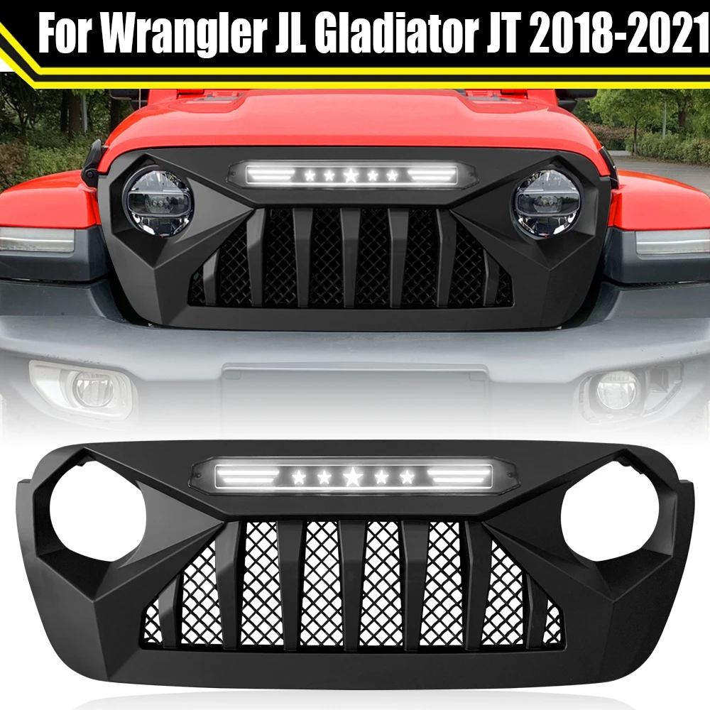 

Car Grills Modified Parts Front Bumper Racing Grille With Light LED For Jeep Wrangler JL Gladiator JT 2018-2021 Racing Grills