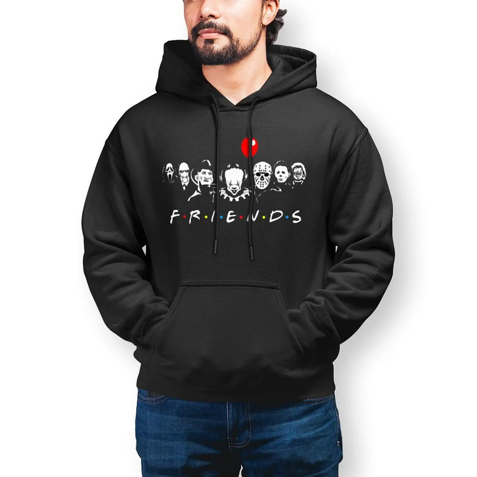 

Horror Movie Characters Friends Halloween Hoodies Scary Jason Chucky Warm Cotton Hoodie Casual Loose Long Pullover Hoodie Mens