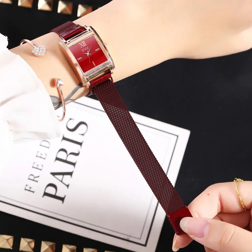 Women's Quartz Watch Magnetic Buckle Mesh Male Female Men Watches Alloy Case Simple Square WristWatchesLadies Girls Clock Reloj |