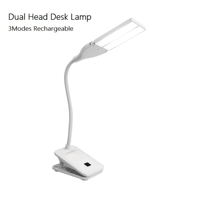 Dual head desk lamp Светодиодный сенсорный переключатель включения/выключения 3 режима Клип Настольная лампа 7000K защита глаз для чтения диммер перезаряжаемый светодиодный USB настольные лампы - Цвет корпуса: Dual head desk lamp