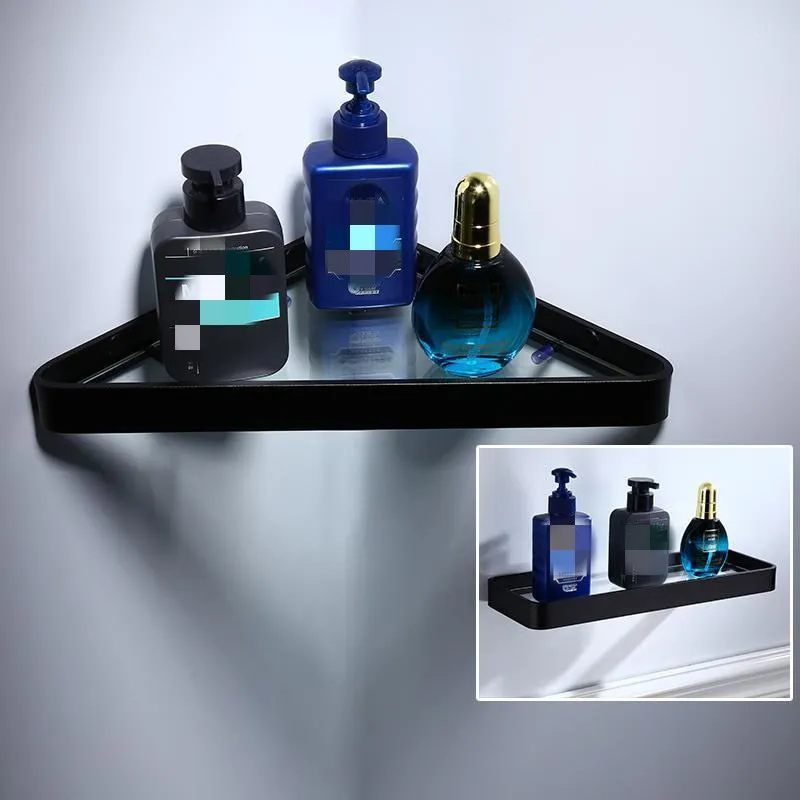 Полка из черного алюминия и стекла для ванной настенная полка шампуня душа