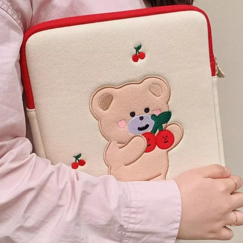 

New cute Korea Cherry Bear Laptop Bag 11 12 13 Apple Ipad Sleeve Case Bag For Macbook Air Pro 13 15 Dell Asus Acer Laptop Case