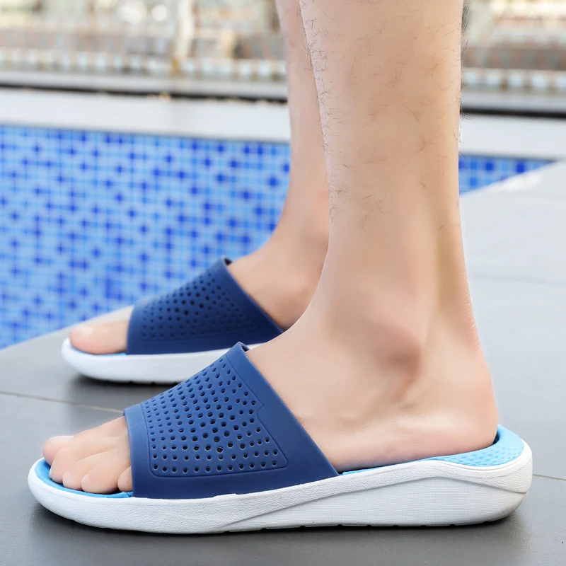 

FIXSYS Summer Man Beach Slippers Outdoor Non-slip Water Shoes Lightweight Indoor Home Bathroom Shoes Hollow Mens Sandals Slipper