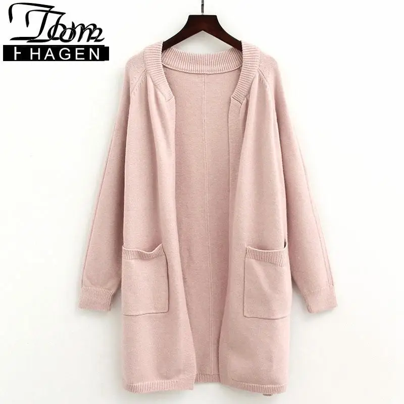 Для женщин розовый кардиган мода 2018 Осень зимний свитер Джемперы длинный вязаный