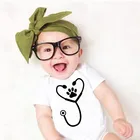 2021 новая одежда для малышей с милым рисунком собачьей лапы и стетоскоп с принтом хлопковые боди для новорожденных; Летняя одежда для мальчиков и девочек; Комбинезон с короткими рукавами