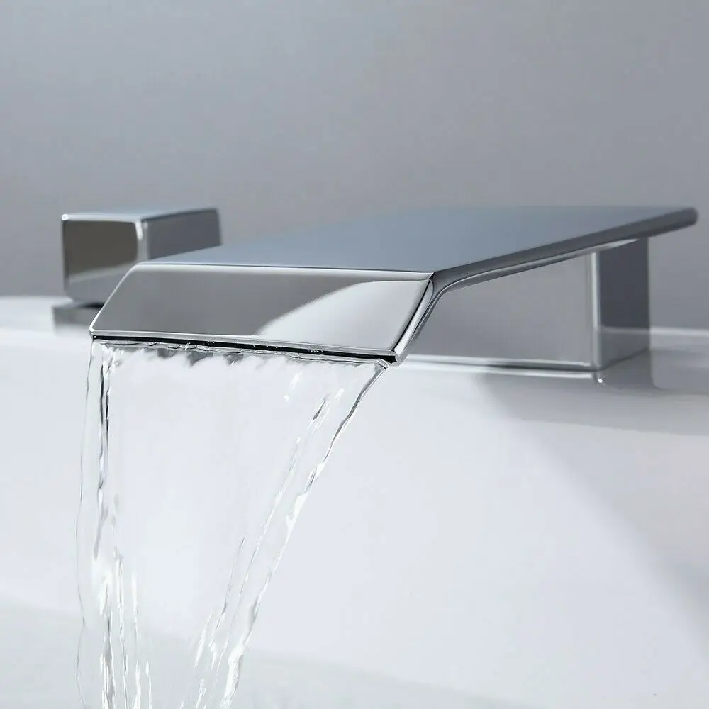 

Бесплатная доставка двойные ручки Водопад Ванная комната раковина кран 3 широкий с отверстиями смесителя хром новая Дека для ванной комнат...