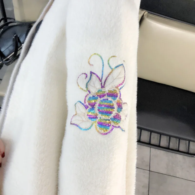 Женское Норковое кашемировое пальто на зиму из искусственного меха высокого