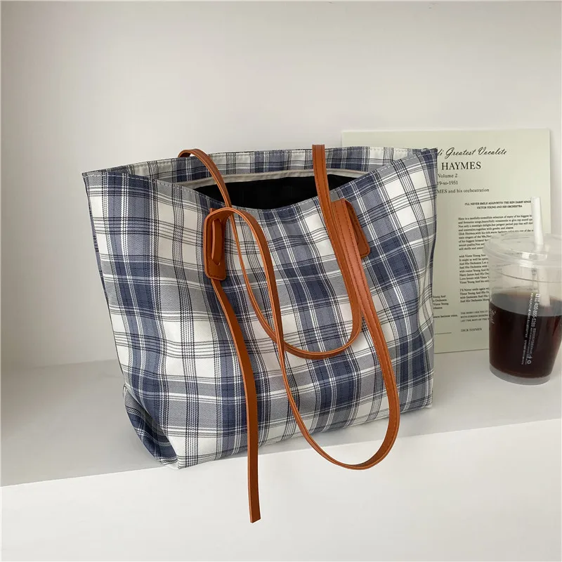 

Special Plaid Women Leather Bag Tote Bag Retro Style Autumn Shopper Large Capacity Vintage Women's Bags Shoulder Bag Handbag