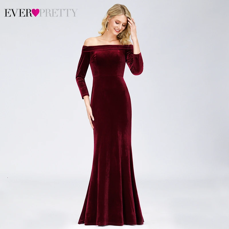 Элегантное бордовое вечернее платье Ever Pretty с открытыми плечами драпированные