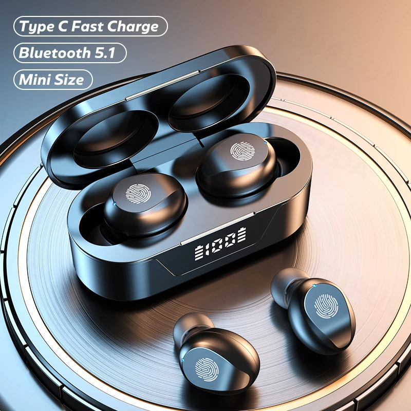 

Wireless Headphones Touch Control Power Digit-Display Earphone Bluetooth-compatible Sport Waterproof Headphones With Mic
