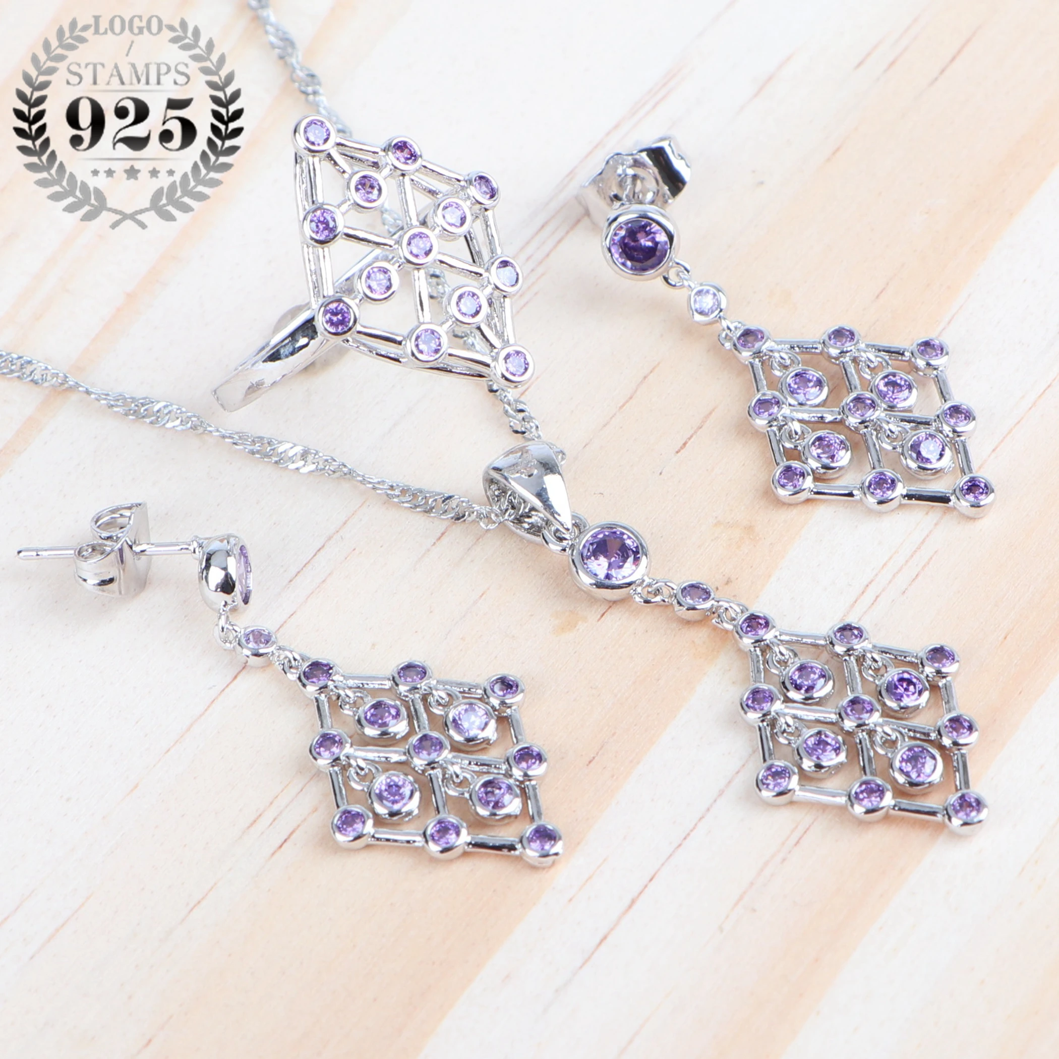 Женские свадебные ювелирные наборы из серебра 925 фиолетового кубического