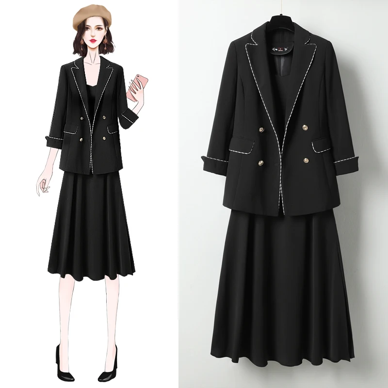 

Simple suit + suspender dress suit 2021 spring autumn new style Korean fashion double-breasted suit outer suit women 5xl s93