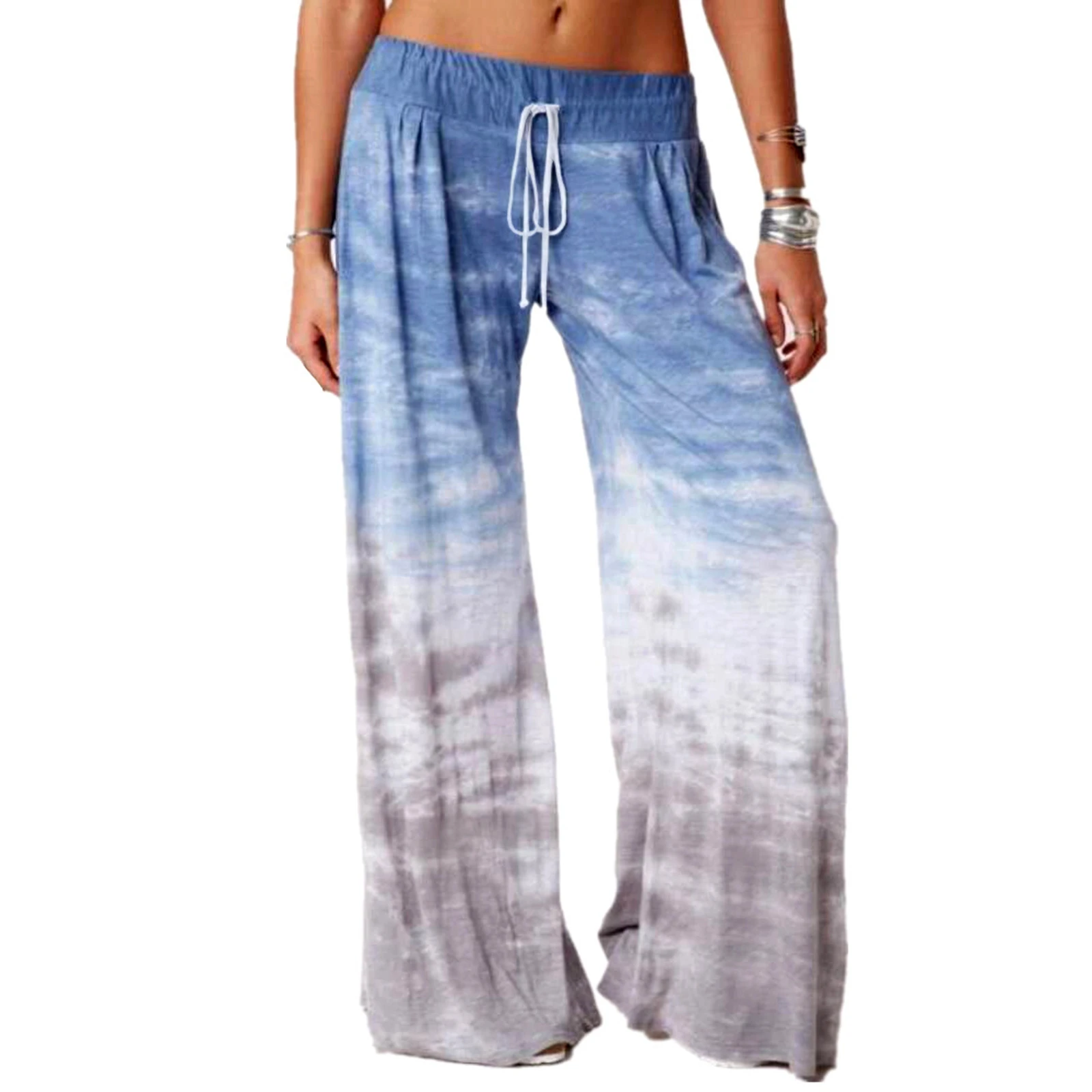 

Women Wide Leg Long Pants Gradient Print Loose Workout Fitness Pants Drawstring Spring Summer Ladies Trouser