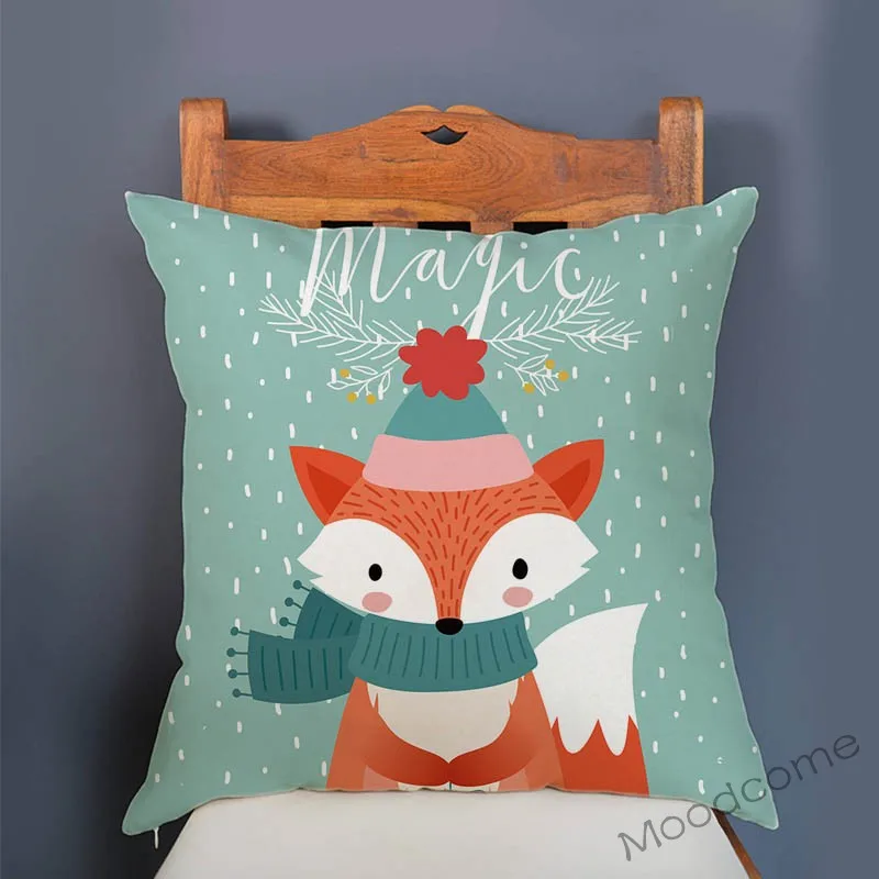 Christmas New Year Decoration Velvet Sofa Pillow Case Woodland Animal Cute Baby Nursery Art Kids Room Decor Xmas Cushion Cover |