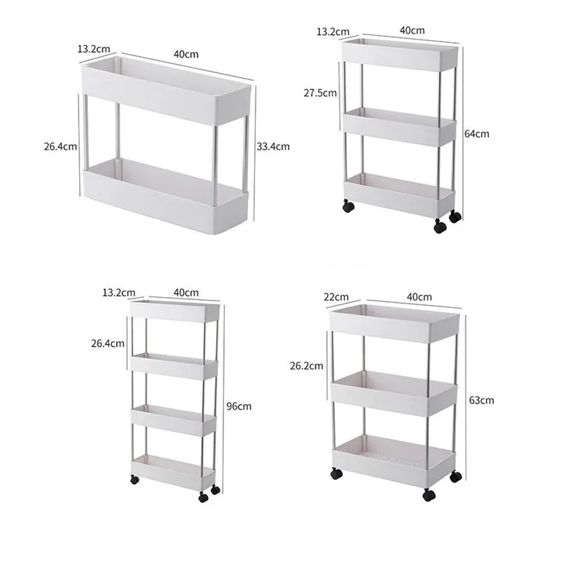 

Kitchen Gap Storage Rack Bathroom Slim Slide Tower Movable Assemble Organizer Multilayer Plastic Shelves with Wheels 2/3/4 Layer