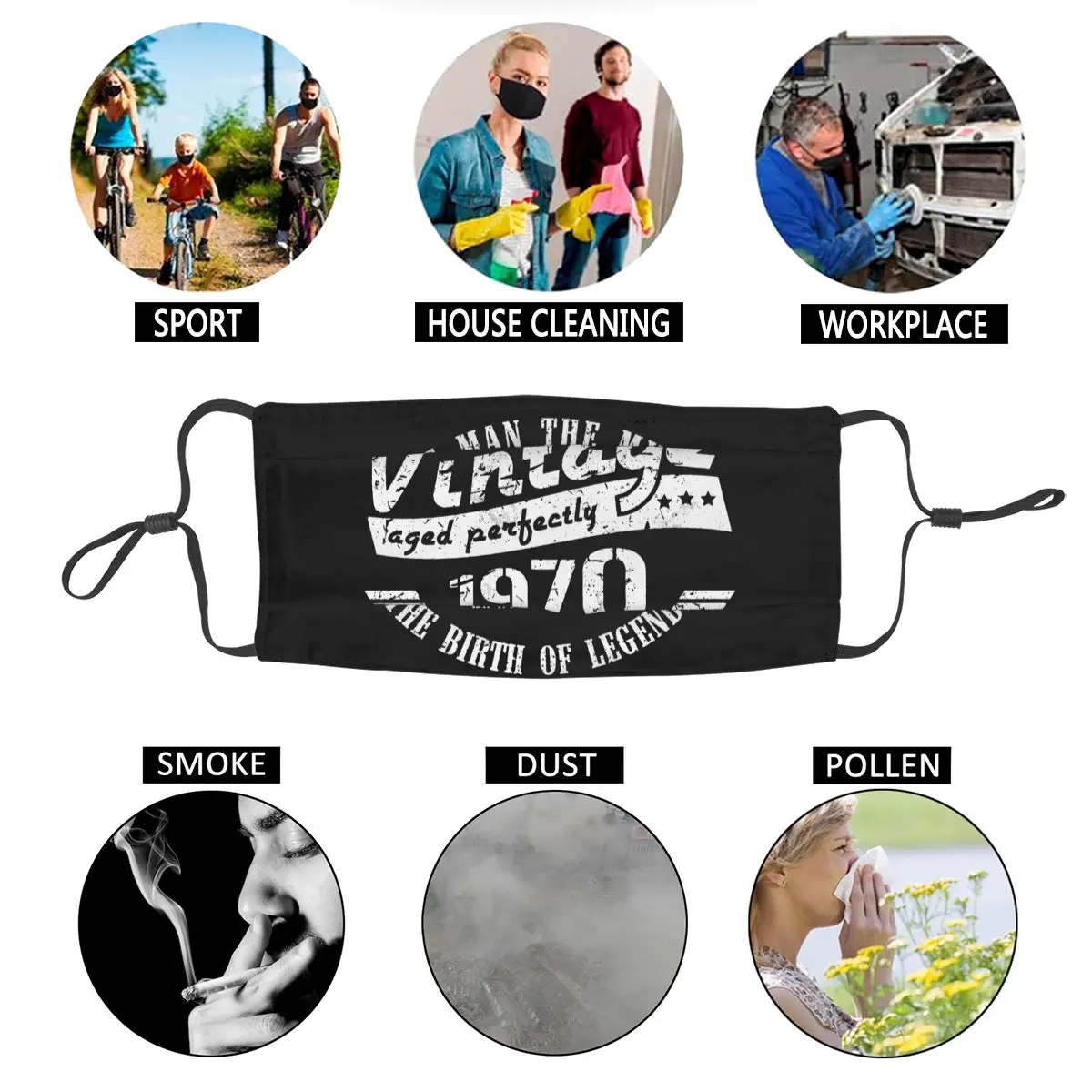 

Retro Vintage 1970 Unisex Reusable Face Mask 50th Birthday Gift Idea Dustproof Protection Cover Respirator