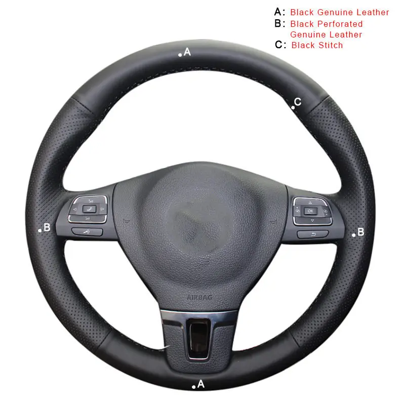 Genuine Leather Авто оплетка на руле Крышка для Volkswagen VW Golf Tiguan Passat B7 Passat CC Touran Jetta Mk6 автомобильные чехлы автостайлинг - Название цвета: Genuine Leather