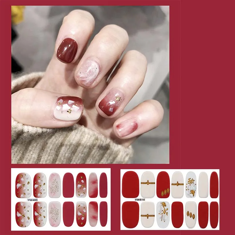 

14pcs Red Pink Star Pattern Nail Foils Transfer Slider Full Cover Decoration Accessories Design Shiny New Year Gift