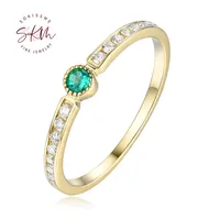 SKM Vintage Emerald engagement ring 14K 18K Gold Rings for women Thin Dainty wedding ring delicate Row diamond ring