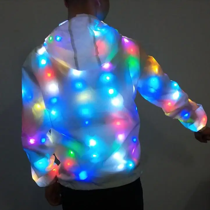 Led Hoodies Men Colorful Coat Luminous Jacket Performance Lighting Cloth Stage Dance New