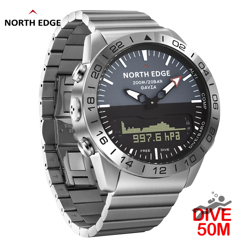 Часы NORTH EDGE мужские кварцевые спортивные аналоговые цифровые армейские с