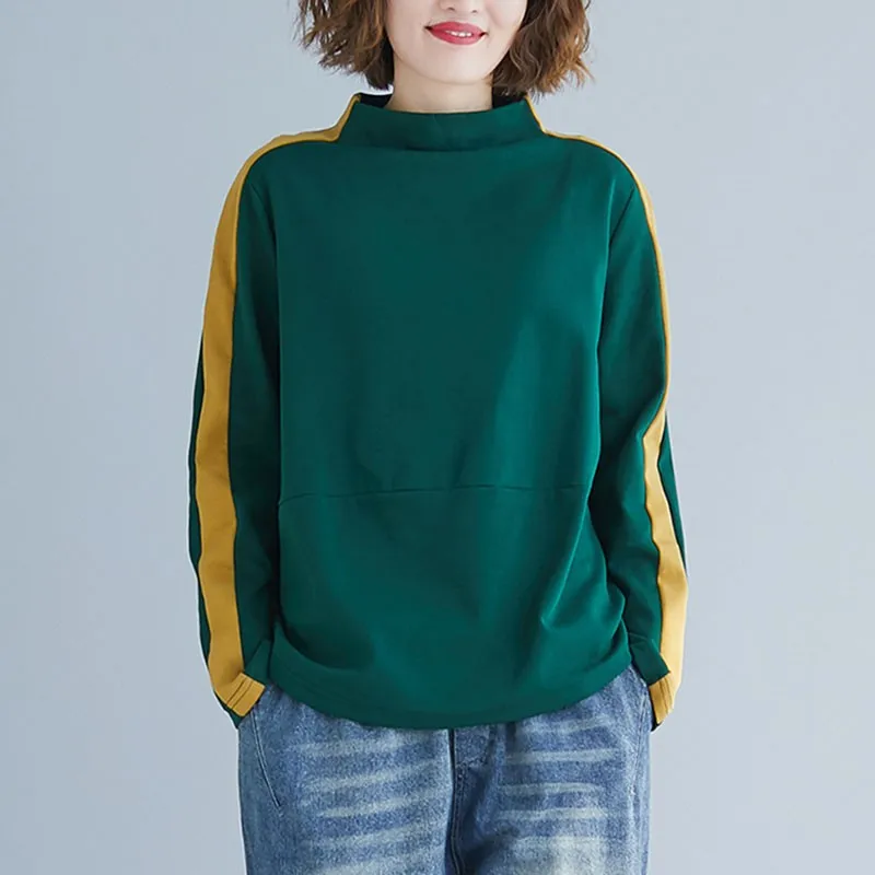 Женская винтажная водолазка S1759 универсальная свободная хлопковая футболка с