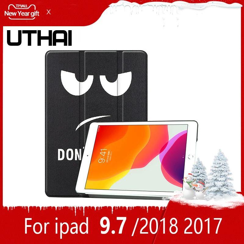 

Чехол UTHAI E010 для iPad 9,7, новинка 2018/2017, ультратонкий Магнитный защитный чехол, задняя крышка из искусственной кожи, Автоматический Режим сна/пр...