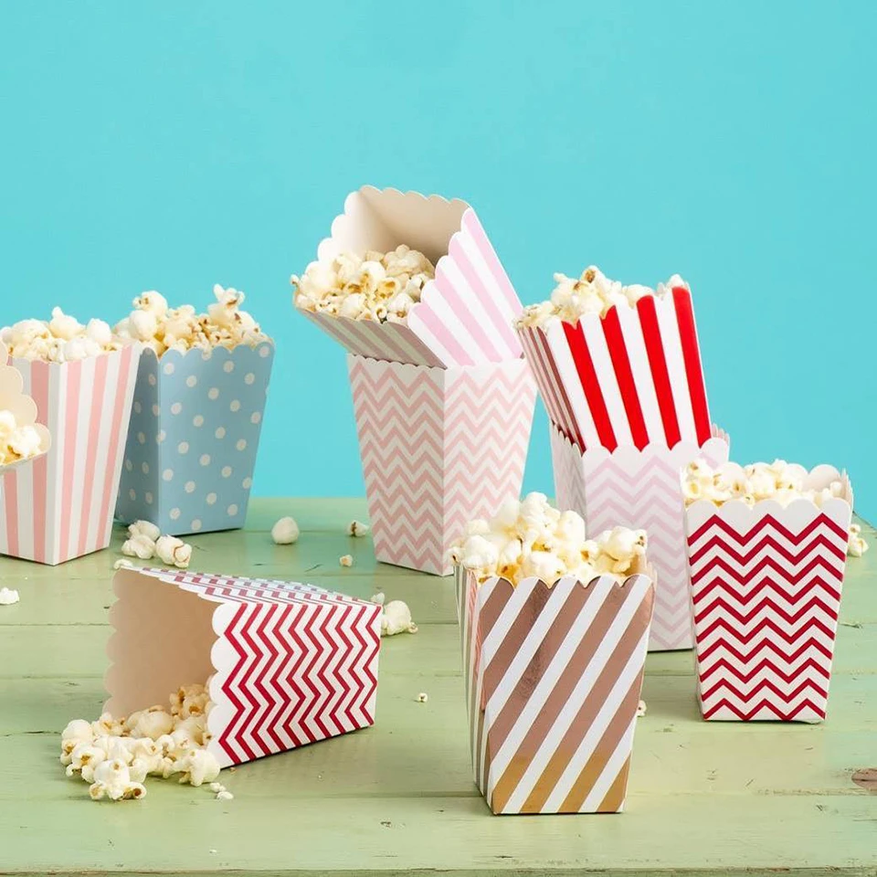12PCS DIY Popcorn Boxes Pop Corn Favor Bags for Candy Snack  Baby Shower Supplies Christmas/Birthday/Wedding Party Decoration