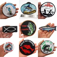 go fishing patch iron on backing punk embroidered rider biker motorcycle patches for back vest