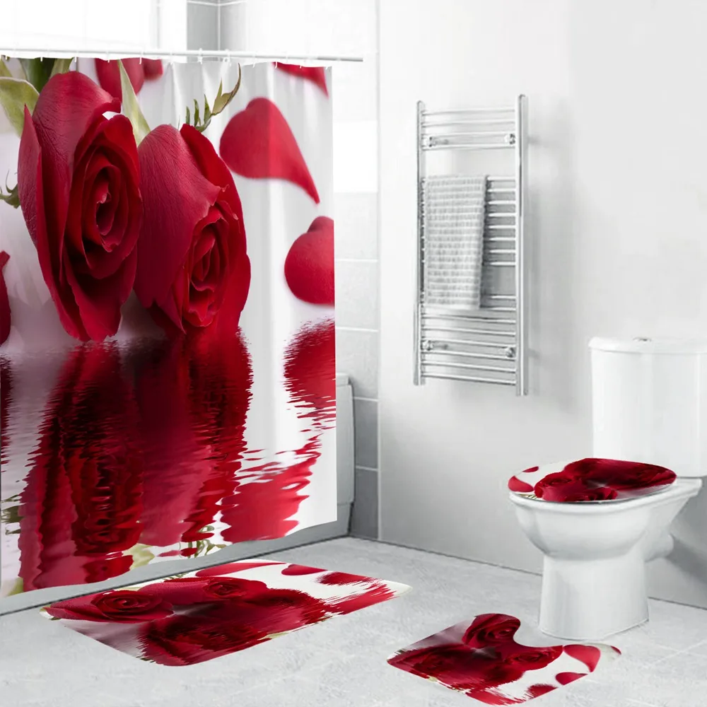 Набор для ванной Dafield с занавеской душа и ковриками набор декоративными цветами