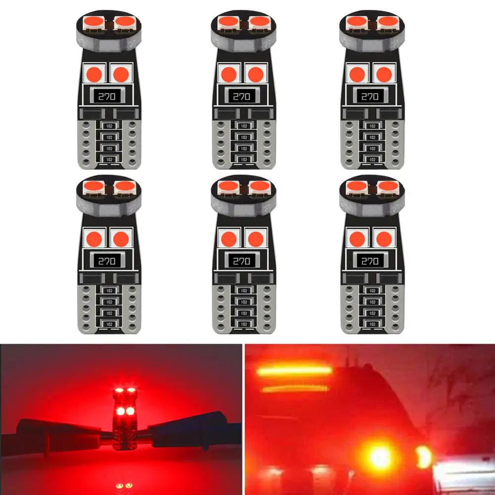 

6pcs Canbus T10 W5W 194 168 3030 Chip 6SMD LED Bulbs Car Interior Lights red white Super Bright Reading License Plate Auto Lamp